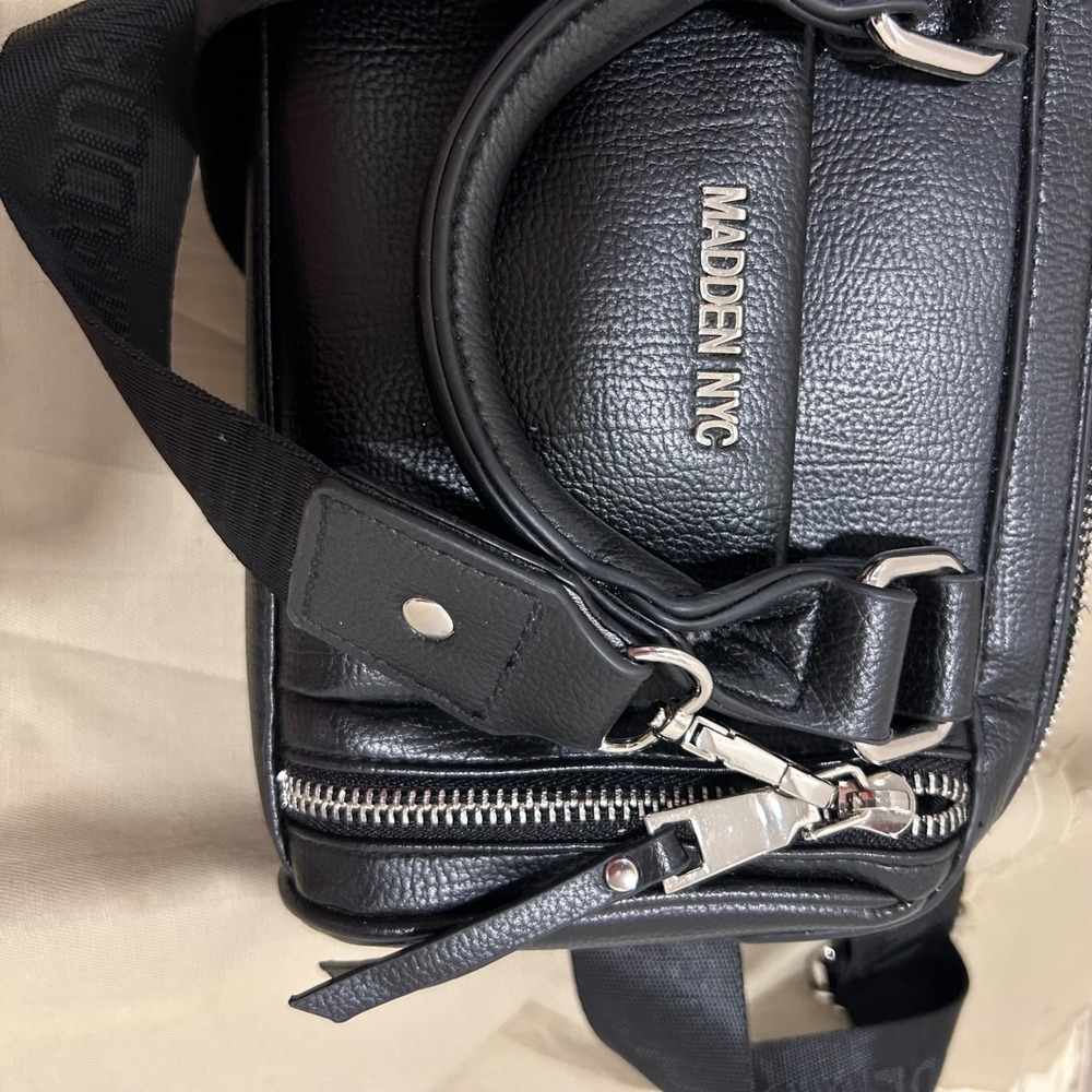 Madden NYC Black Mini Satchel Bag Top Handle Crossbody Silver Hardware - Picture 5 of 6